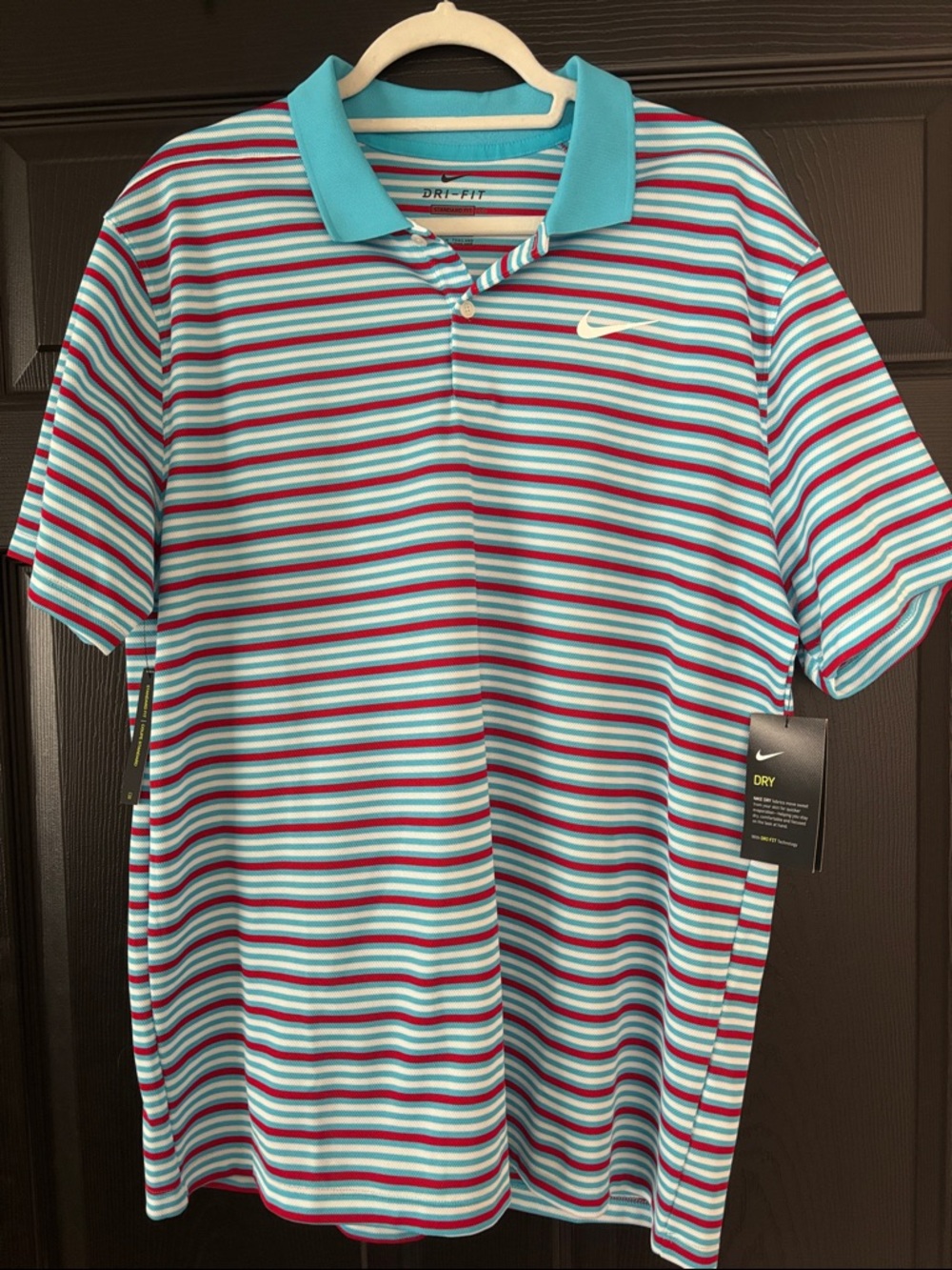 Nike Men’s Striped Polo - Turquoise, White & Red
